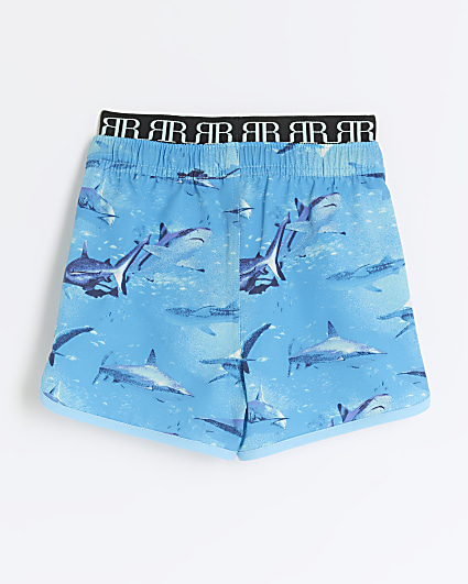 Mini boys blue shark swim shorts