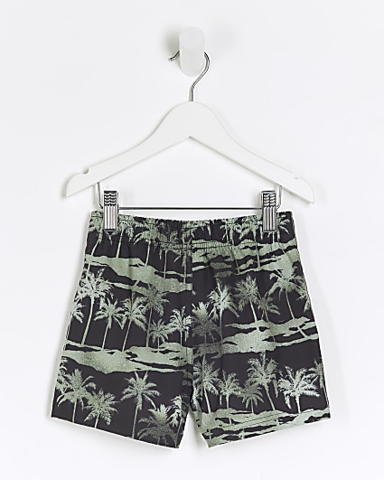 Mini boys black palm tree swim shorts