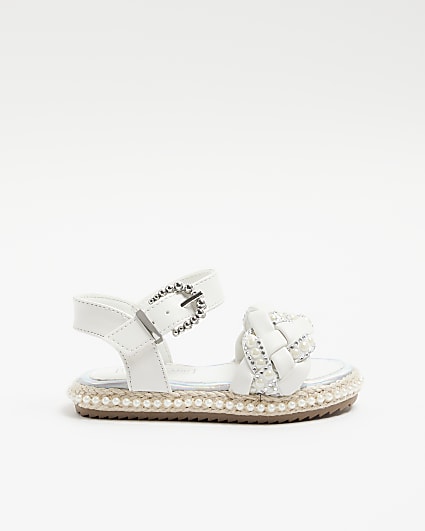 Mini girls white pearl espadrille sandals