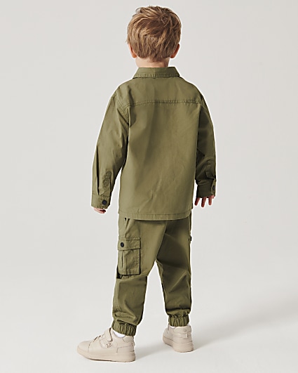 Mini boys khaki utility shacket and cargo set