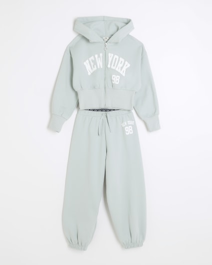 Girls green graphic hoodie and joggers set