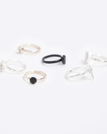 Silver heart ring 6 pack