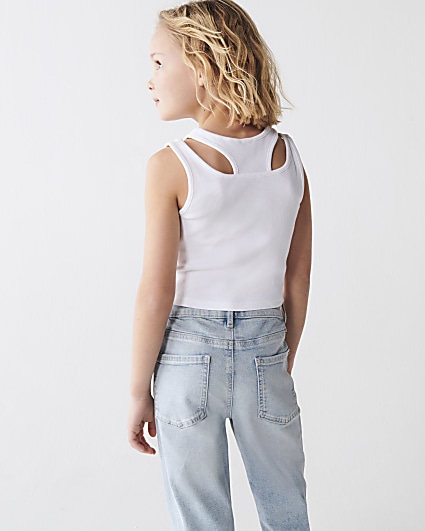 Girls white 2 in 1 ribbed tank top