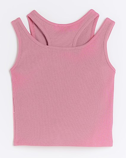 Girls pink 2 in 1 ribbed tank top