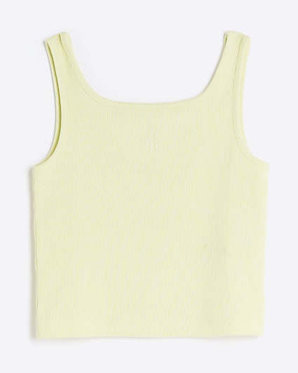 Girls yellow rib embroidered logo crop vest