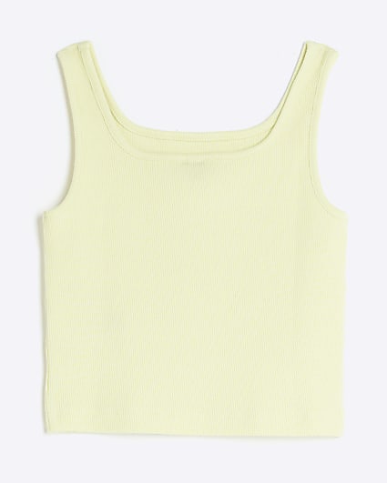 Girls yellow rib embroidered logo crop vest
