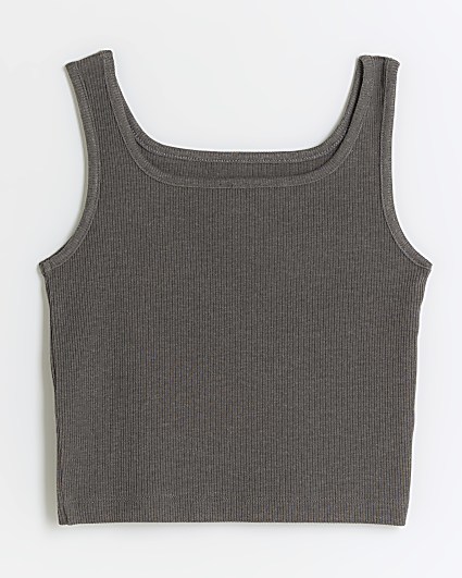Girls grey ribbed embroidered logo crop vest