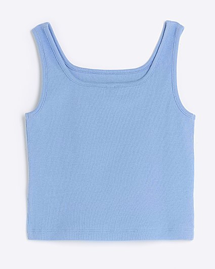 Girls blue ribbed embroidered logo crop vest