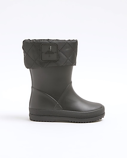 Mini boys black faux leather wellie boots