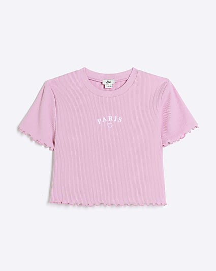 Girls pink embroidered logo crop t-shirt