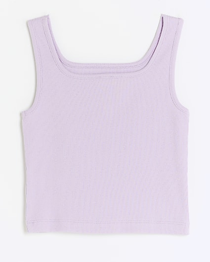 Girls purple rib embroidered logo crop vest