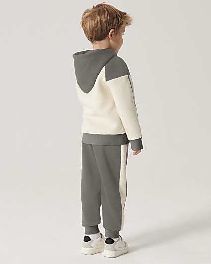 Mini boys ecru colour block hoodie set