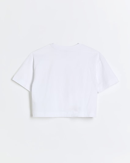 Girls white crop heart t-shirt