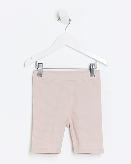 Mini girls pink plain rib cycle shorts