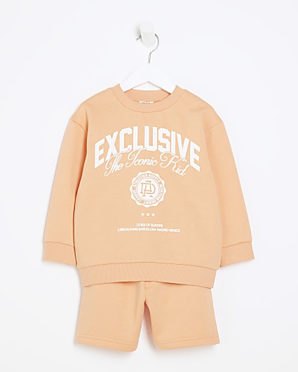Mini boys coral graphic sweatshirt set
