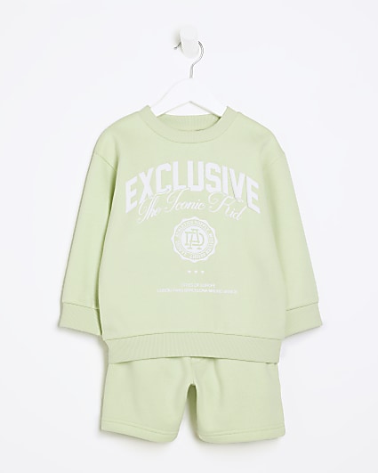 Mini boys lime green graphic sweatshirt set