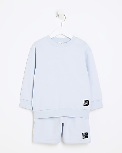 Mini boys blue sweatshirt and shorts set