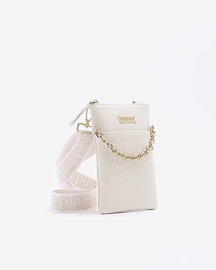 Girls cream embroidered chain cross body bag