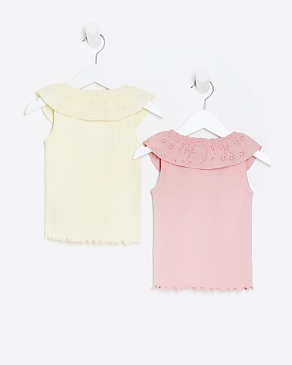 Mini girls coral broderie vest top 2 pack
