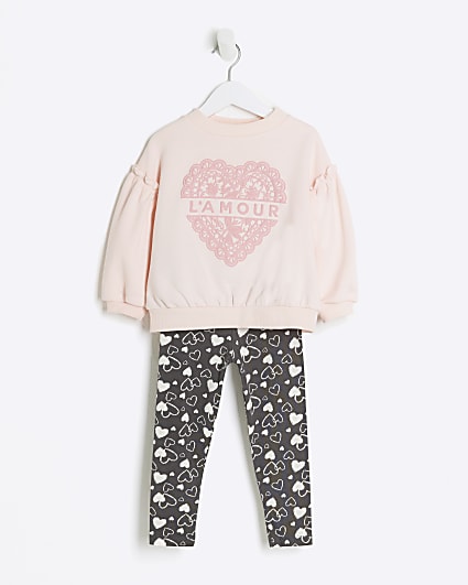 Mini girls pink heart embossed sweatshirt set