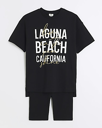 Girls black laguna t-shirt set