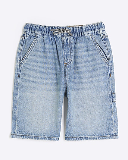 Boys blue elasticated baggy denim shorts