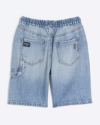 Boys blue elasticated baggy denim shorts