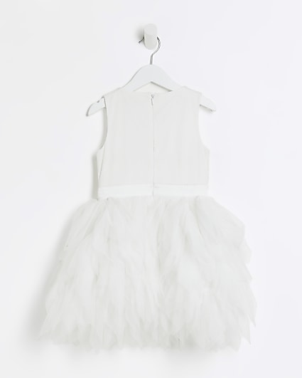 Mini girls white sequin flower girl dress