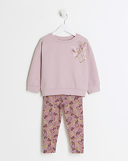 Mini girls purple sweatshirt and leggings set