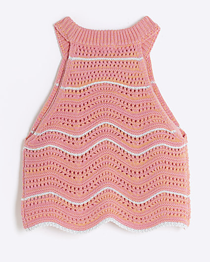 Girls pink crochet tank top