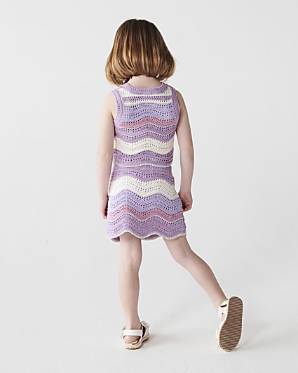 Mini girls purple crochet wave stitch set