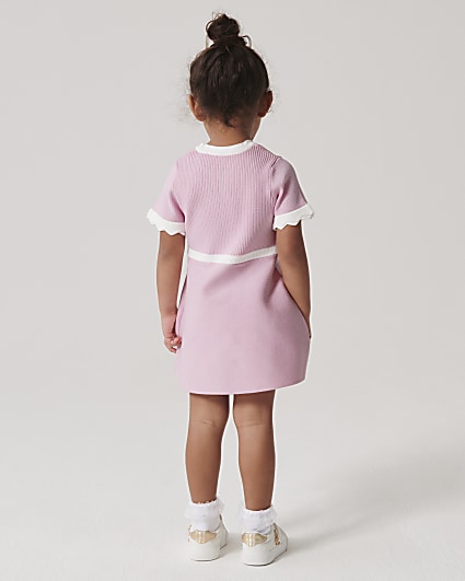 Mini girls pink taped knit dress