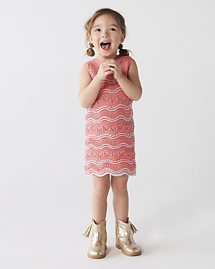 Mini girls pink crochet dress