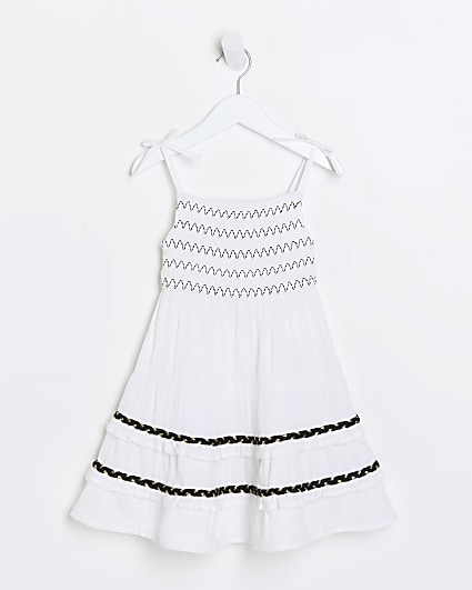 Mini Girls White Embroidered Tiered Dress