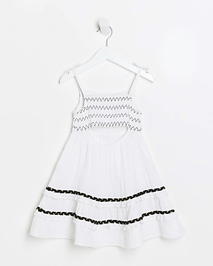 Mini Girls White Embroidered Tiered Dress