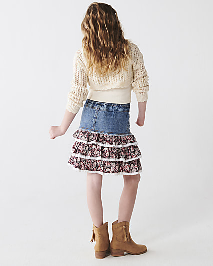 Girls blue paisley rara denim skirt