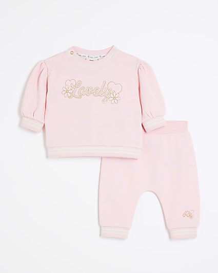 Baby girls pink embroidered sweatshirt set