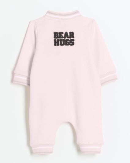 Baby girls pink bear zip up sleepsuit