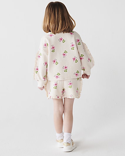 Mini girls ecru floral sweatshirt set