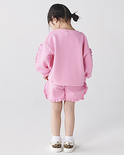 Mini girls pink textured frill sweatshirt set