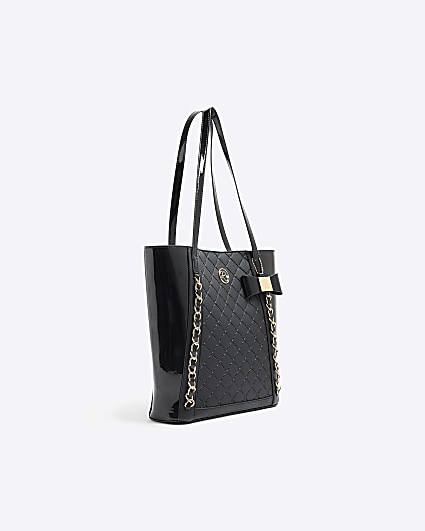 Girls black quilted bow shopper bag bundle
