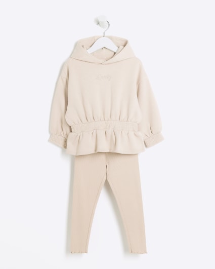 Mini girls beige peplum hoodie set