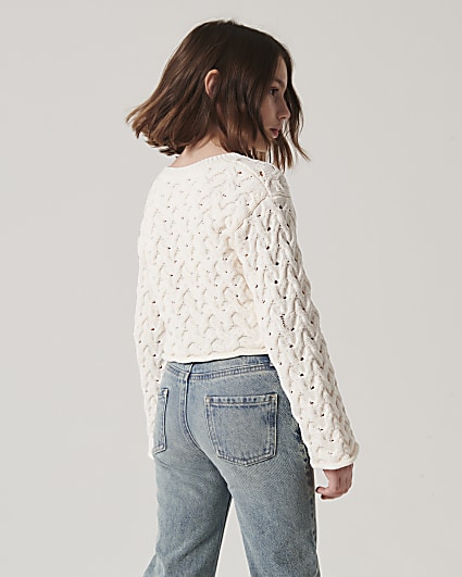 Girls cream textured jumper