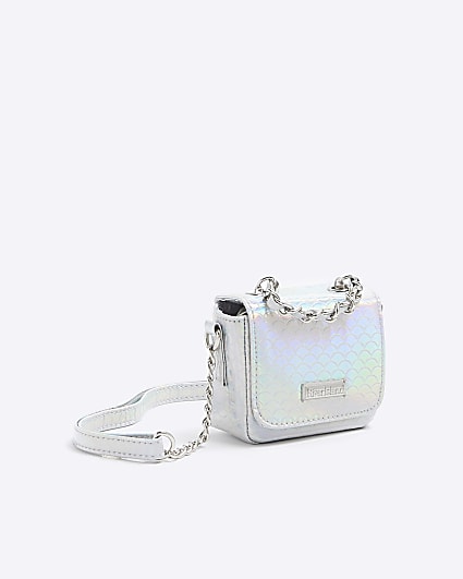 Girls silver iridescent chain cross body bag