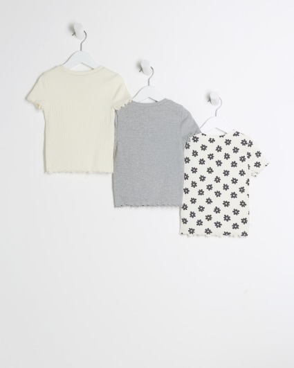 Mini Girls Cream Printed T-Shirts 3 Pack