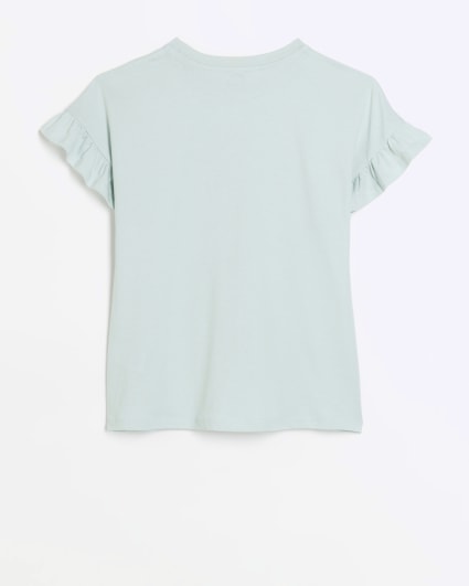 Girls green pearl embellished t-shirt