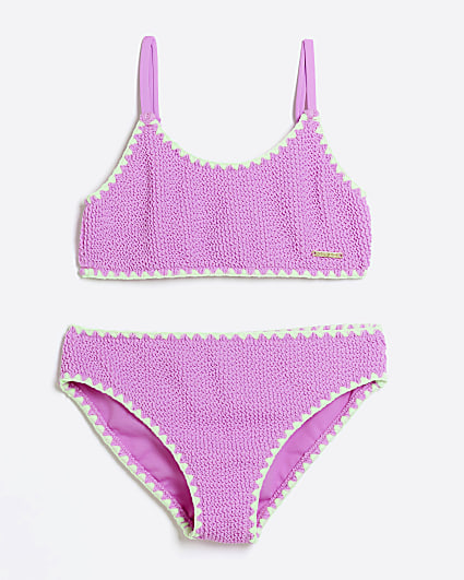 Girls purple textured stitch bikini set