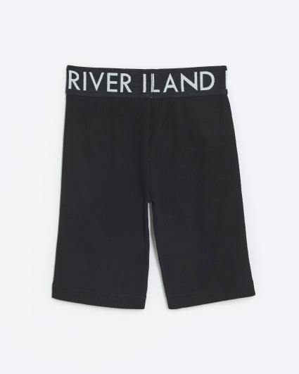 Girls Black Rib Cycle Shorts