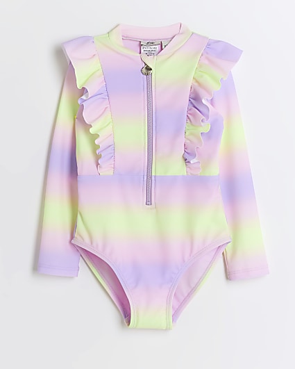 Mini girls purple frilled ombre swim rashsuit