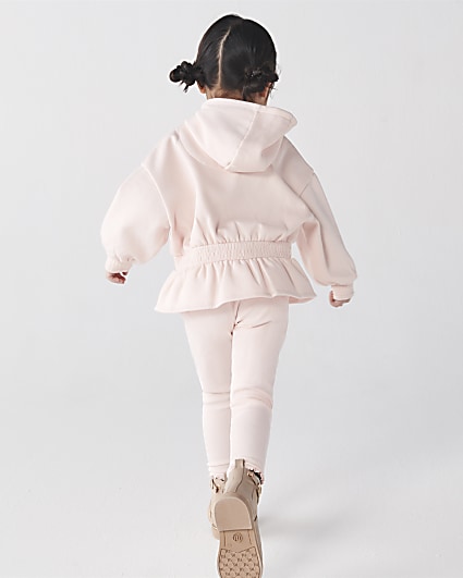 Mini girls pink peplum hoodie set